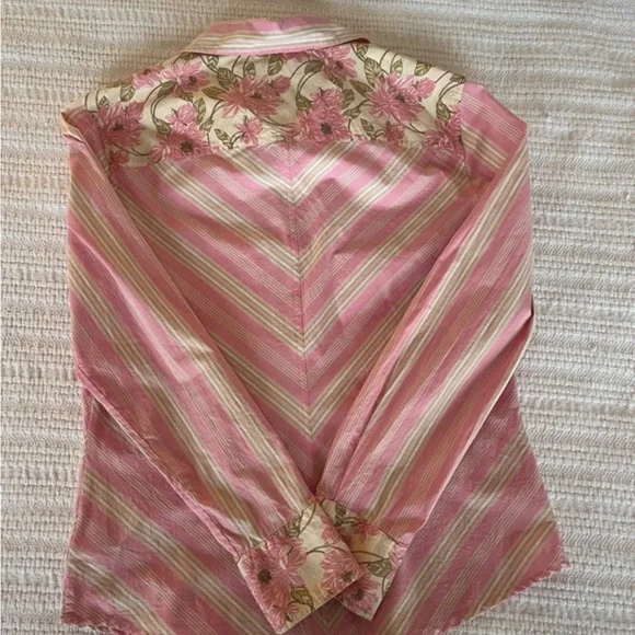 Pink Striped Button-Up Shirt with Floral Placket - Picture 4 of 4